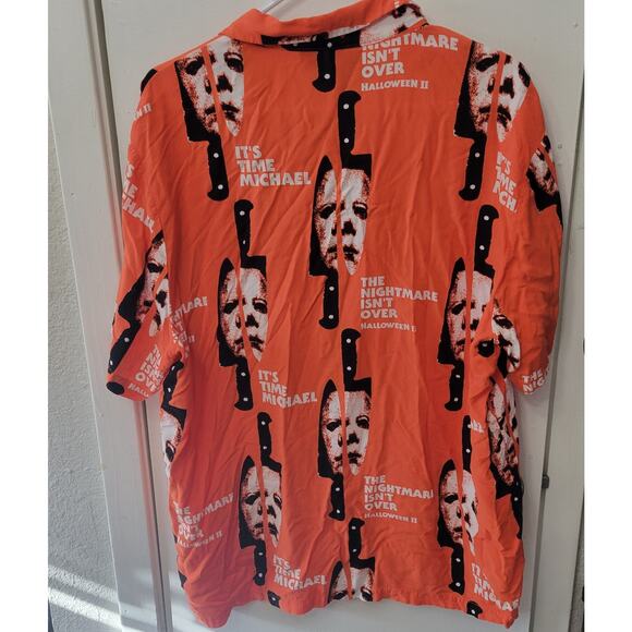 Halloween II Michael Myers Graphic Print Camp Short Sleeve Button Up Men's XL - Picture 2 of 5